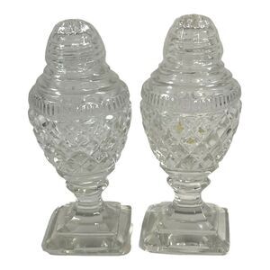 Vintage Crystal Salt & Pepper Shakers  Diamond Cut Pattern 4.5" Square Base